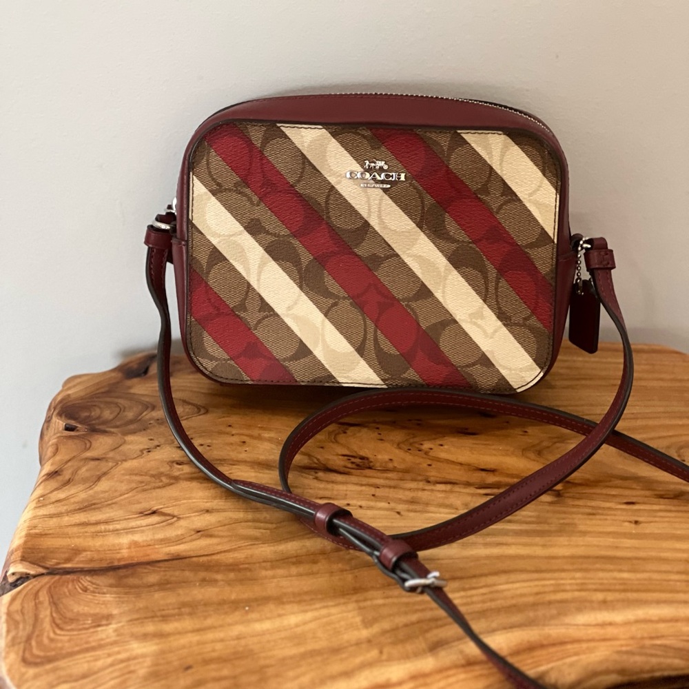Coach Red and Tan Striped Crossbody Bag